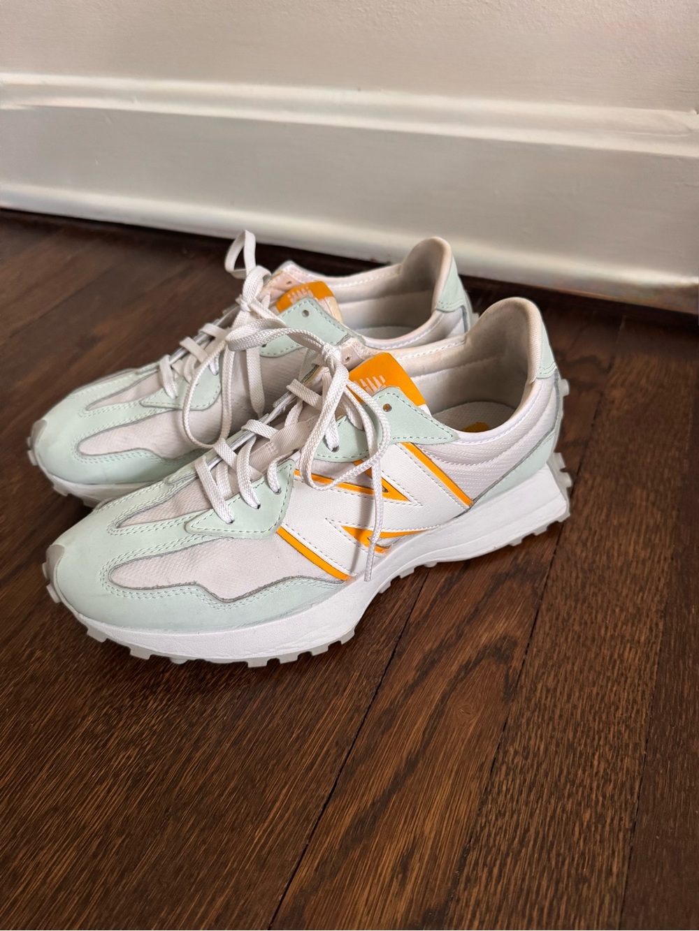 327 New Balance Women's Mint, White & Orange Retro Runner Sneakers